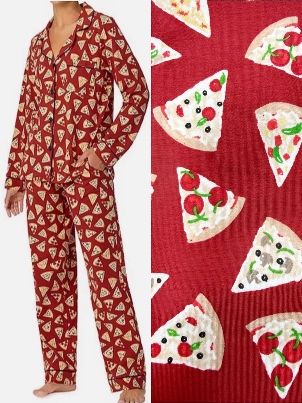 BedHead PJs Classic Jersey Long Sleeve Two (2) Piece Pajama Set Pizza Party